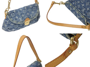 LOUIS VUITTON ルイヴィトン モノグラムデニム ミニプリーティ ハンドバッグ M95050 レザー ブルー 美品 中古 4c076528