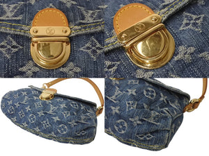 LOUIS VUITTON ルイヴィトン モノグラムデニム ミニプリーティ ハンドバッグ M95050 レザー ブルー 美品 中古 4c076528