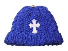 Load image into Gallery viewer, 新品未使用 CHROME HEARTS クロムハーツ カシミヤ クロスパッチ ビーニー ニットキャップ 帽子 ブルー 中古 4c076529