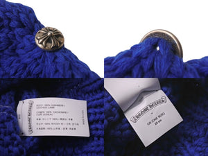 新品未使用 CHROME HEARTS クロムハーツ カシミヤ クロスパッチ ビーニー ニットキャップ 帽子 ブルー 中古 4c076529
