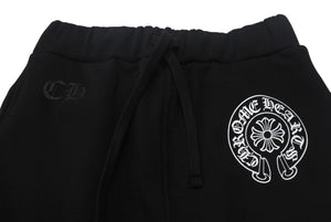 新品未使用 CHROME HEARTS クロムハーツ スウェットパンツ サイズS ホースシュー サイドロゴ プリント ブラック 中古 4c076531