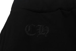 新品未使用 CHROME HEARTS クロムハーツ スウェットパンツ サイズS ホースシュー サイドロゴ プリント ブラック 中古 4c076531
