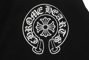 新品未使用 CHROME HEARTS クロムハーツ スウェットパンツ サイズS ホースシュー サイドロゴ プリント ブラック 中古 4c076531