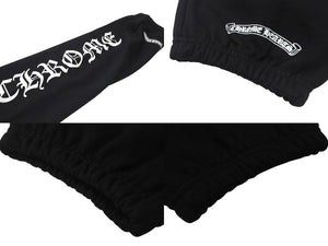 新品未使用 CHROME HEARTS クロムハーツ スウェットパンツ サイズS ホースシュー サイドロゴ プリント ブラック 中古 4c076531