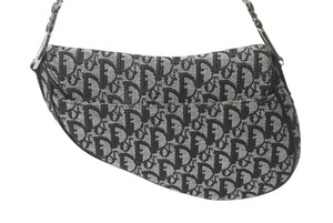 Christian Dior クリスチャンディオール トロッター サドルバッグ ブラック ガリアーノ期 シルバー金具 ワンショルダー ロゴ 美品 中古 4c076533