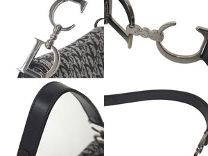 Christian Dior クリスチャンディオール トロッター サドルバッグ ブラック ガリアーノ期 シルバー金具 ワンショルダー ロゴ 美品 中古 4c076533
