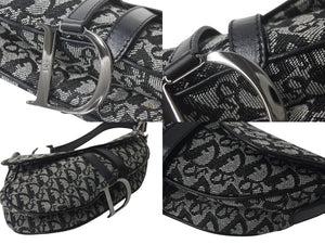 Christian Dior クリスチャンディオール トロッター サドルバッグ ブラック ガリアーノ期 シルバー金具 ワンショルダー ロゴ 美品 中古 4c076533