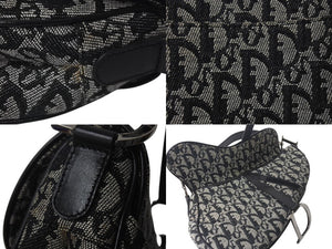 Christian Dior クリスチャンディオール トロッター サドルバッグ ブラック ガリアーノ期 シルバー金具 ワンショルダー ロゴ 美品 中古 4c076533