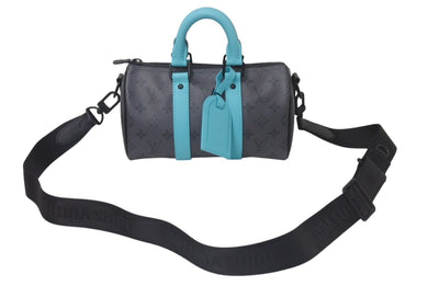 極美品 LOUIS VUITTON ルイヴィトン キーポル バンドリエール25 2WAYバッグ M11645 モノグラム エクリプス グレー ターコイズ 中古 4c076534