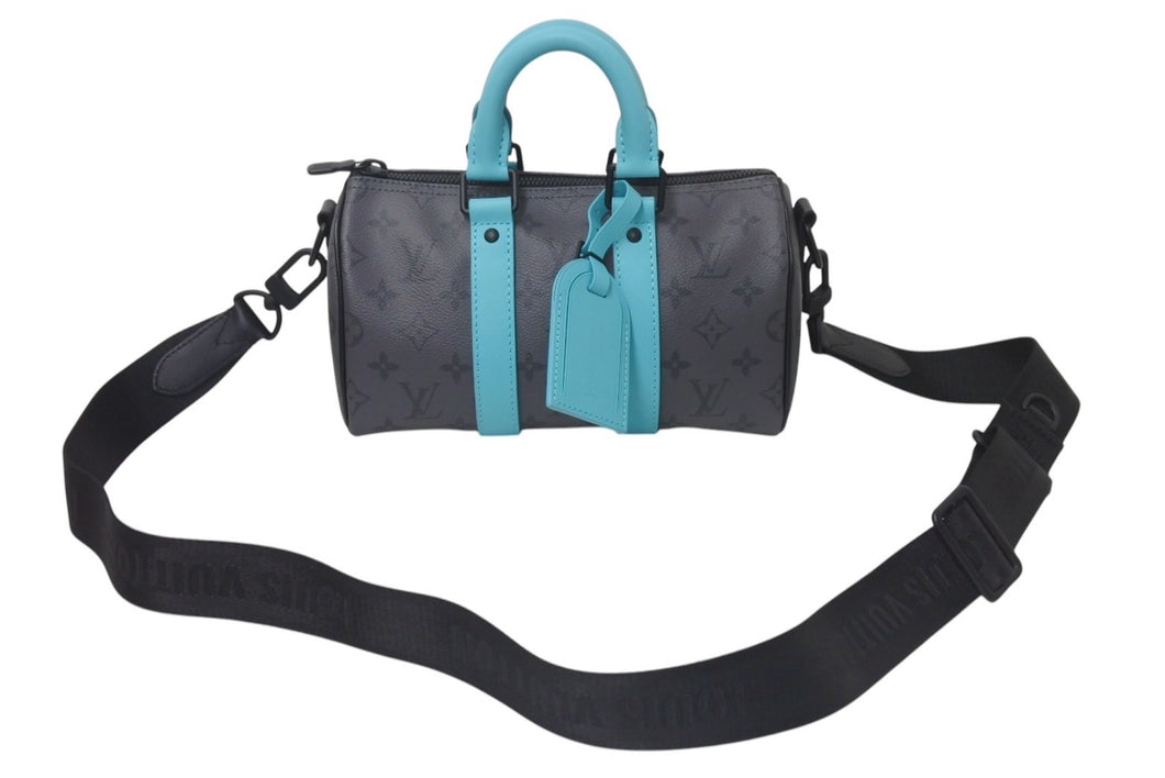 極美品 LOUIS VUITTON ルイヴィトン キーポル バンドリエール25 2WAYバッグ M11645 モノグラム エクリプス グレー ターコイズ 中古 4c076534