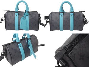 極美品 LOUIS VUITTON ルイヴィトン キーポル バンドリエール25 2WAYバッグ M11645 モノグラム エクリプス グレー ターコイズ 中古 4c076534