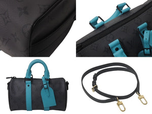 極美品 LOUIS VUITTON ルイヴィトン キーポル バンドリエール25 2WAYバッグ M11645 モノグラム エクリプス グレー ターコイズ 中古 4c076534