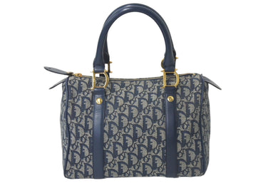 CHRISTIAN DIOR クリスチャンディオール トロッター ハンドバッグ PZ1002 キャンバス レザー ネイビー グレー ゴールド 美品 中古 4c076537