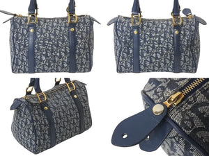 CHRISTIAN DIOR クリスチャンディオール トロッター ハンドバッグ PZ1002 キャンバス レザー ネイビー グレー ゴールド 美品 中古 4c076537