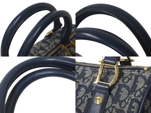 CHRISTIAN DIOR クリスチャンディオール トロッター ハンドバッグ PZ1002 キャンバス レザー ネイビー グレー ゴールド 美品 中古 4c076537