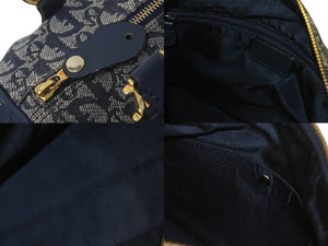 CHRISTIAN DIOR クリスチャンディオール トロッター ハンドバッグ PZ1002 キャンバス レザー ネイビー グレー ゴールド 美品 中古 4c076537