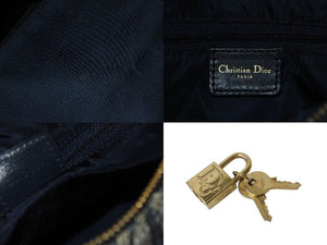 CHRISTIAN DIOR クリスチャンディオール トロッター ハンドバッグ PZ1002 キャンバス レザー ネイビー グレー ゴールド 美品 中古 4c076537
