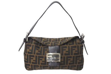 極美品 FENDI フェンディ マンマバケット ワンショルダーバッグ 26725 ズッカ柄 キャンバス レザー ブラウン 中古 4c076541