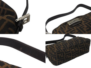 極美品 FENDI フェンディ マンマバケット ワンショルダーバッグ 26725 ズッカ柄 キャンバス レザー ブラウン 中古 4c076541