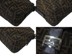 極美品 FENDI フェンディ マンマバケット ワンショルダーバッグ 26725 ズッカ柄 キャンバス レザー ブラウン 中古 4c076541
