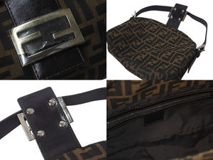 極美品 FENDI フェンディ マンマバケット ワンショルダーバッグ 26725 ズッカ柄 キャンバス レザー ブラウン 中古 4c076541