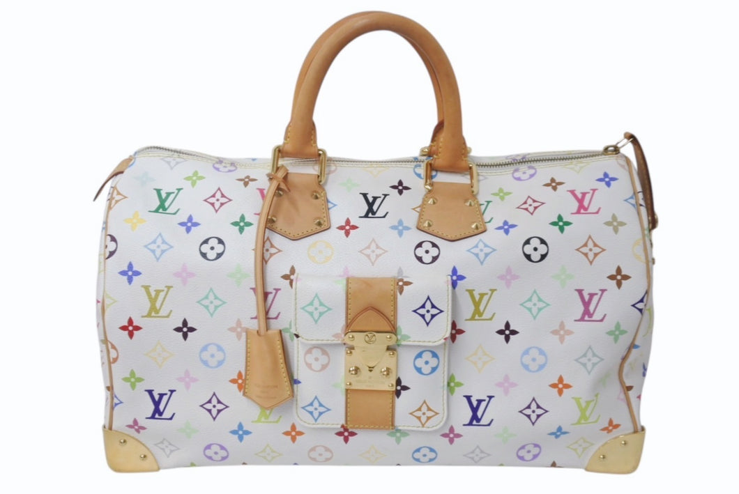LOUIS VUITTON ルイヴィトン ボストンバッグ スピーディ40 村上隆 M93216 ホワイト マルチカラー PVC レザー ゴールド金具 美品 中古 4c076551