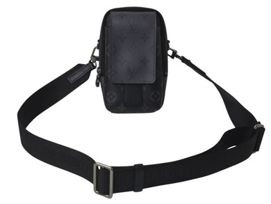 極美品 LOUIS VUITTON ルイヴィトン ショルダーバッグ M81321 ダブルフォンポーチ エクリプスブラック シルバー金具 中古 4c076555