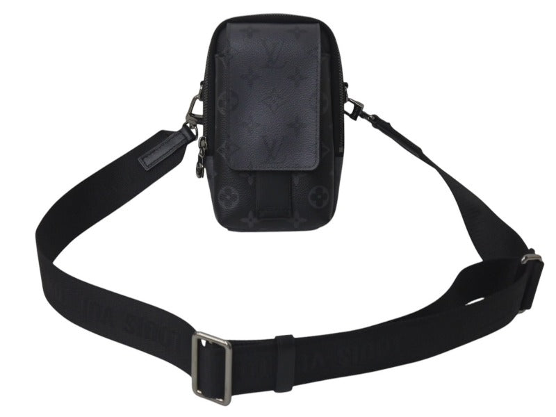 極美品 LOUIS VUITTON ルイヴィトン ショルダーバッグ M81321 ダブルフォンポーチ エクリプスブラック シルバー金具 中古 4c076555