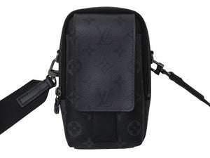 極美品 LOUIS VUITTON ルイヴィトン ショルダーバッグ M81321 ダブルフォンポーチ エクリプスブラック シルバー金具 中古 4c076555