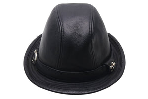 CHROME HEARTS クロムハーツ フェドラ レザーハット 帽子 サイズM ガンスリンガーベルト BSフレア ブラック シルバ−925 美品 中古 4c076567