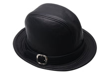 Load image into Gallery viewer, CHROME HEARTS クロムハーツ フェドラ レザーハット 帽子 サイズM ガンスリンガーベルト BSフレア ブラック シルバ−925 美品 中古 4c076567