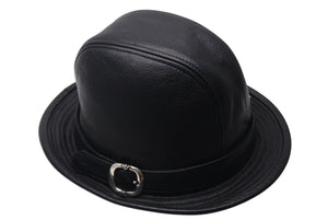 CHROME HEARTS クロムハーツ フェドラ レザーハット 帽子 サイズM ガンスリンガーベルト BSフレア ブラック シルバ−925 美品 中古 4c076567