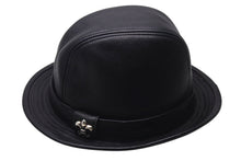 Load image into Gallery viewer, CHROME HEARTS クロムハーツ フェドラ レザーハット 帽子 サイズM ガンスリンガーベルト BSフレア ブラック シルバ−925 美品 中古 4c076567