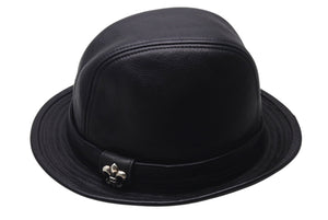 CHROME HEARTS クロムハーツ フェドラ レザーハット 帽子 サイズM ガンスリンガーベルト BSフレア ブラック シルバ−925 美品 中古 4c076567