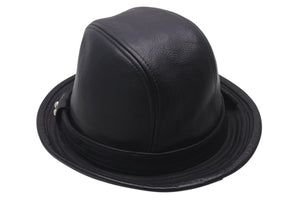 CHROME HEARTS クロムハーツ フェドラ レザーハット 帽子 サイズM ガンスリンガーベルト BSフレア ブラック シルバ−925 美品 中古 4c076567