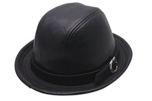 Load image into Gallery viewer, CHROME HEARTS クロムハーツ フェドラ レザーハット 帽子 サイズM ガンスリンガーベルト BSフレア ブラック シルバ−925 美品 中古 4c076567