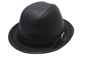 CHROME HEARTS クロムハーツ フェドラ レザーハット 帽子 サイズM ガンスリンガーベルト BSフレア ブラック シルバ−925 美品 中古 4c076567