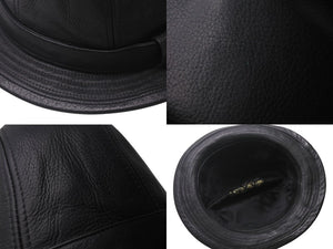 CHROME HEARTS クロムハーツ フェドラ レザーハット 帽子 サイズM ガンスリンガーベルト BSフレア ブラック シルバ−925 美品 中古 4c076567