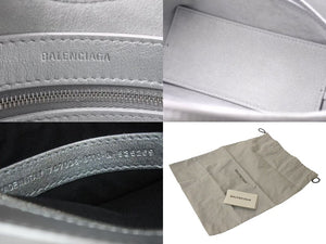 極美品 BALENCIAGA バレンシアガ ハンドバッグ MARY KATE XS メアリーケイト XS シルバー レザー 747036 中古 4c076583