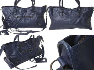 BALENCIAGA バレンシアガ ハンドバッグ ２WAY THE PART TIME ザパートタイム ネイビー レザー 168028 美品 中古 4c076584
