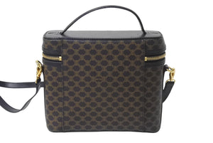 CELINE セリーヌ 2WAYバッグ バニティバッグ ショルダーバッグ マカダム柄 MC96 ゴールド金具 ブラウン ブラック 美品 中古 4c076585