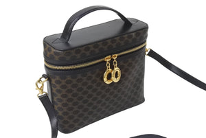 CELINE セリーヌ 2WAYバッグ バニティバッグ ショルダーバッグ マカダム柄 MC96 ゴールド金具 ブラウン ブラック 美品 中古 4c076585