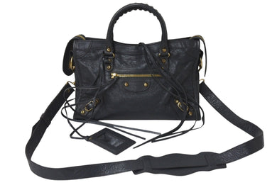 BALENCIAGA バレンシアガ ハンドバッグ CLASSIC GOLD CITY クラシック ゴールド シティ グレー レザー 431621 美品 中古 4c076586