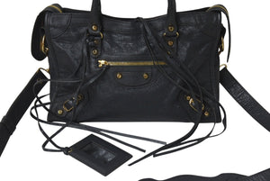 BALENCIAGA バレンシアガ ハンドバッグ CLASSIC GOLD CITY クラシック ゴールド シティ グレー レザー 431621 美品 中古 4c076586