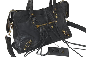 BALENCIAGA バレンシアガ ハンドバッグ CLASSIC GOLD CITY クラシック ゴールド シティ グレー レザー 431621 美品 中古 4c076586