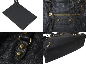 BALENCIAGA バレンシアガ ハンドバッグ CLASSIC GOLD CITY クラシック ゴールド シティ グレー レザー 431621 美品 中古 4c076586