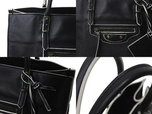 BALENCIAGA バレンシアガ ハンドバッグ THE PAPER ザペーパー ブラック ホワイト レザー 255412 美品 中古 4c076599