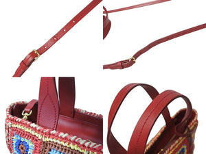 極美品 MIUMIU ミュウミュウ カゴバッグ 2WAYバッグ ハンドバッグ ショルダーバッグ 5BA183 ラフィア レザー レッド マルチカラー 中古 4c076600