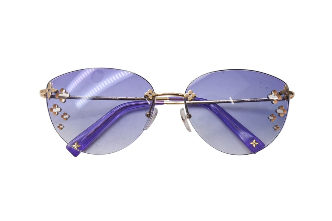 LOUIS VUITTON ルイヴィトン フラワー デスマヨ キャットアイ サングラス M96027 パープルグラデーション ゴールド金具 美品 中古 4c076609