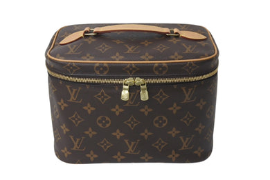 極美品 LOUIS VUITTON ルイヴィトン モノグラム ニースBB バニティバッグ M42265 ブラウン ゴールド金具 中古 4c076616
